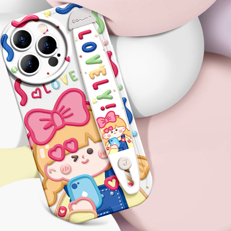iPhone Series | “Cute Girl” Liquid Silicone Wristband Phone Case