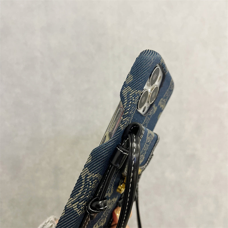 Trendy Canvas Crossbody Lanyard with Card Holder & Coin Purse for iPhone 16 Pro Max/15/14/13/12/11