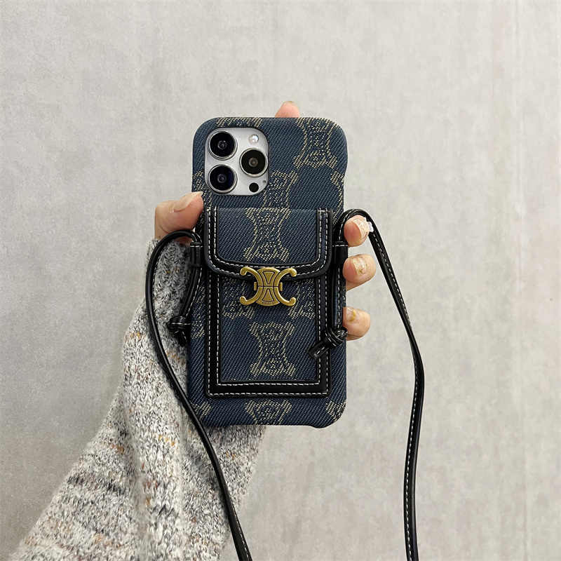 Trendy Canvas Crossbody Lanyard with Card Holder & Coin Purse for iPhone 16 Pro Max/15/14/13/12/11