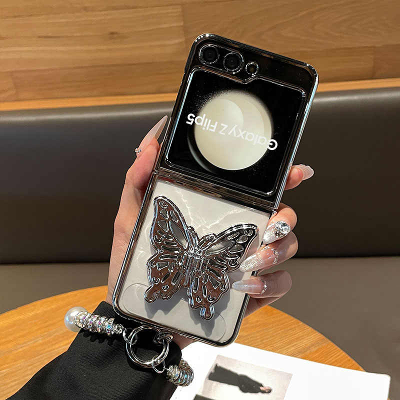 Silver Butterfly Bracket Case for Samsung Galaxy Z Flip 6/5/4