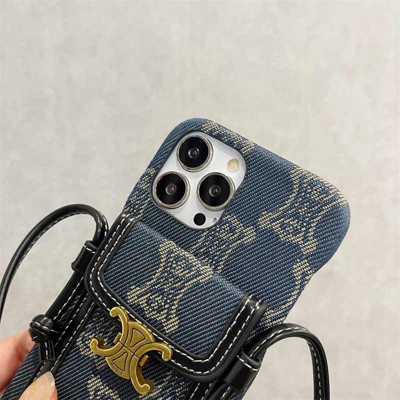 Trendy Canvas Crossbody Lanyard with Card Holder & Coin Purse for iPhone 16 Pro Max/15/14/13/12/11