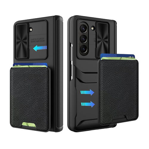 Slide Camera Cover with Leather Wallet For Samsung Galaxy Z Fold 5