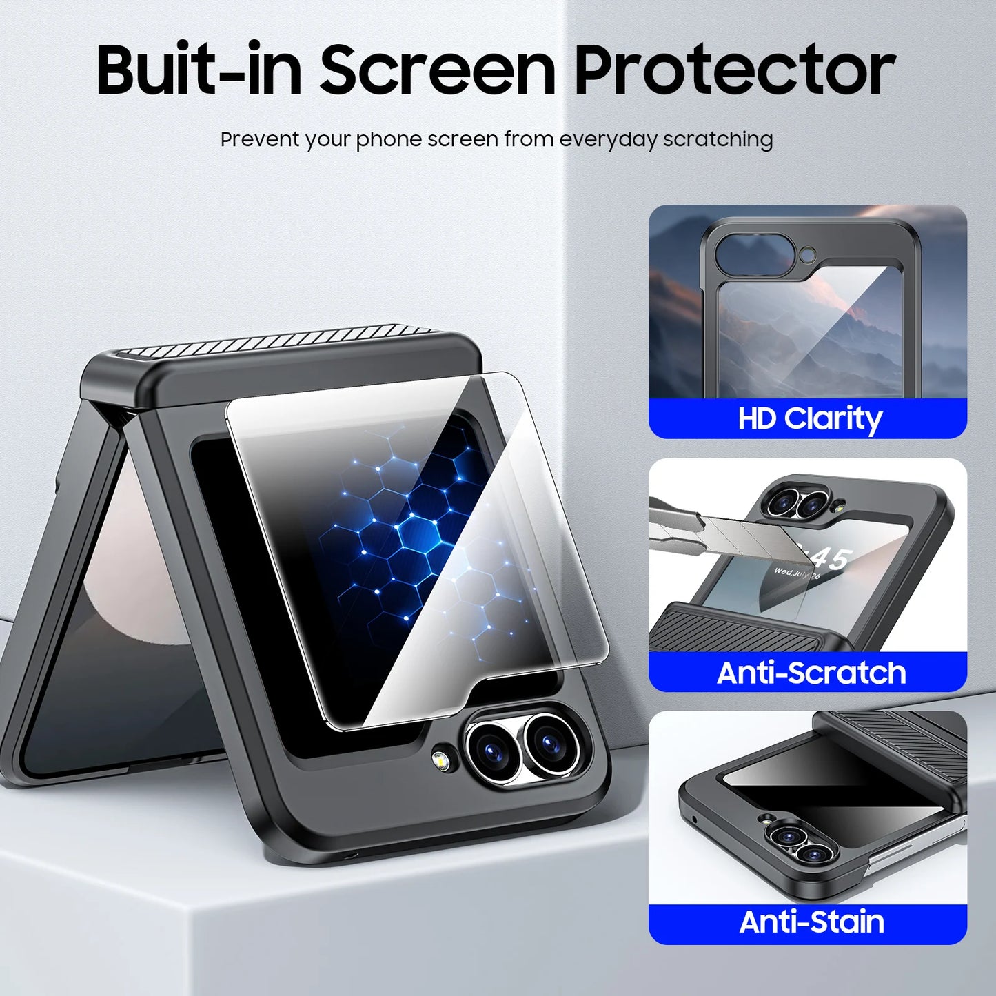 Rugged Shockproof Case with Built-In Screen Protector for Samsung Galaxy Z Flip 6 | Wireless Charging Compatible