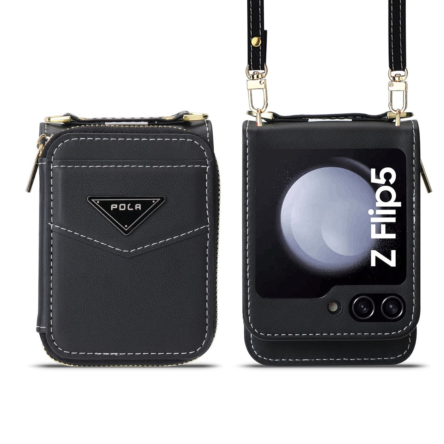 Leather Crossbody Wallet Case for Z Flip 5