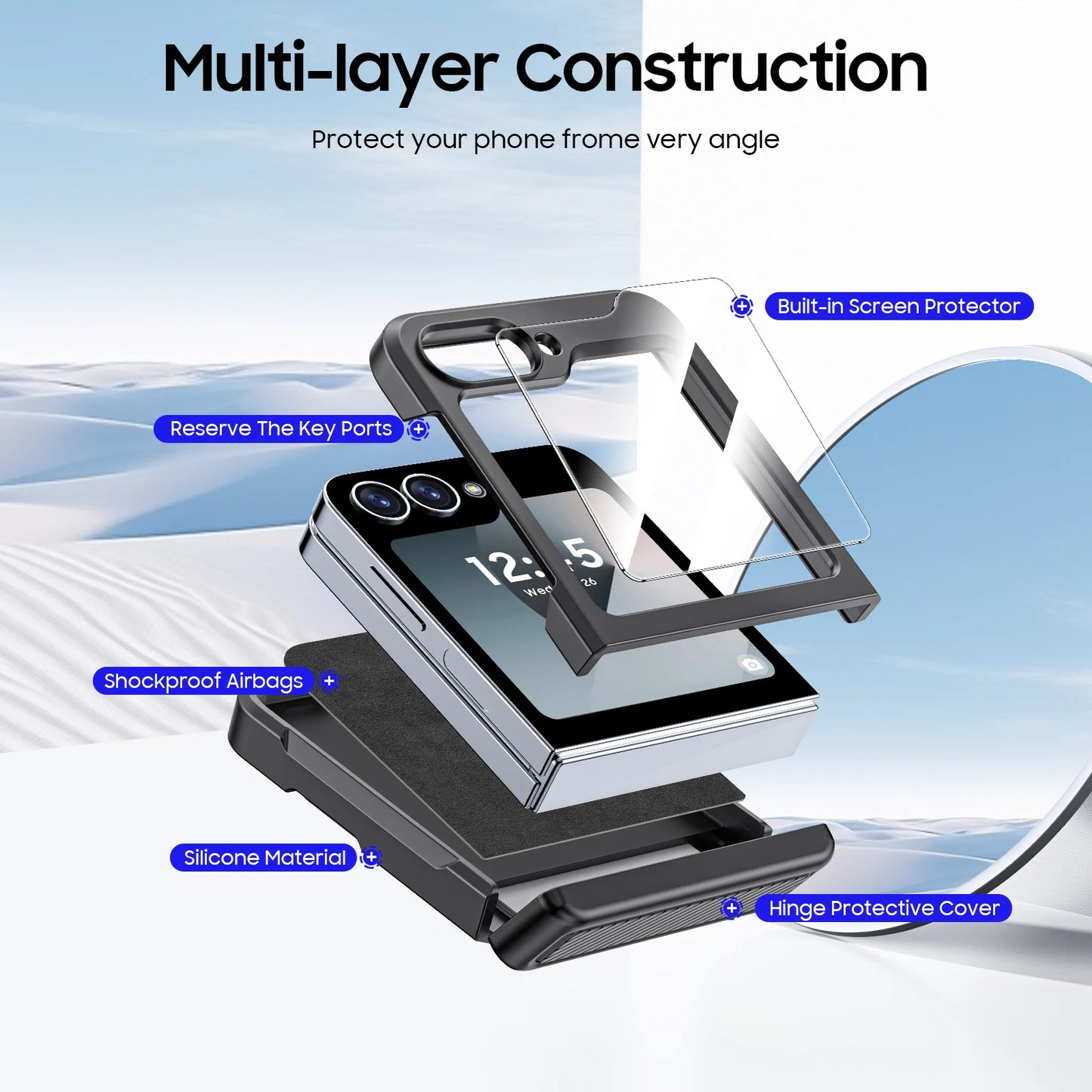 Rugged Shockproof Case with Built-In Screen Protector for Samsung Galaxy Z Flip 6 | Wireless Charging Compatible