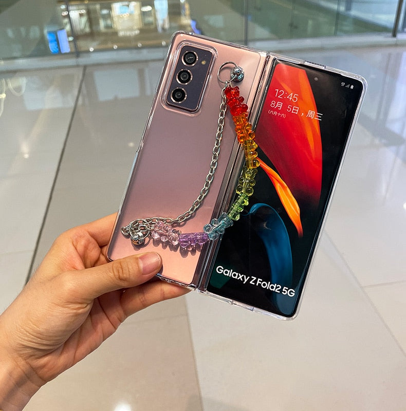 Colorful Cute Bear Bracelet Rope Phone Case Cover For Samsung Galaxy Z FOLD 3 5G