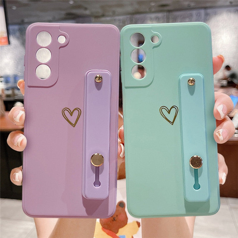 Love Heart Wristband Holder Phone Case For Samsung S22 Series