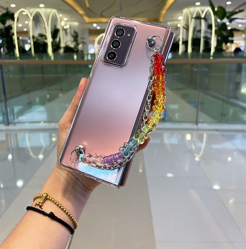 Colorful Cute Bear Bracelet Rope Phone Case Cover For Samsung Galaxy Z FOLD 3 5G