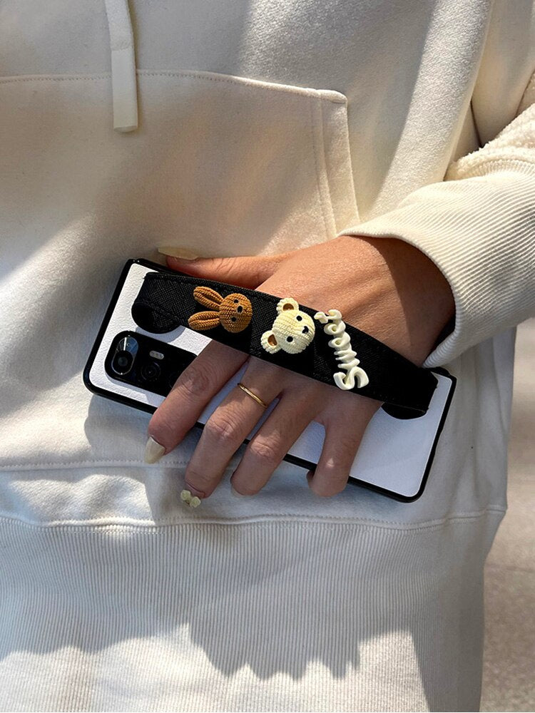 Cartoon Sweet Rabbit Bear White Leather Case With Wristband For Samsung Galaxy Z Fold 3 5G,