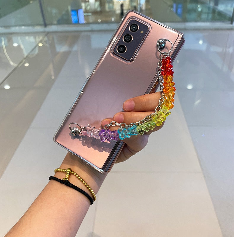 Colorful Cute Bear Bracelet Rope Phone Case Cover For Samsung Galaxy Z FOLD 3 5G