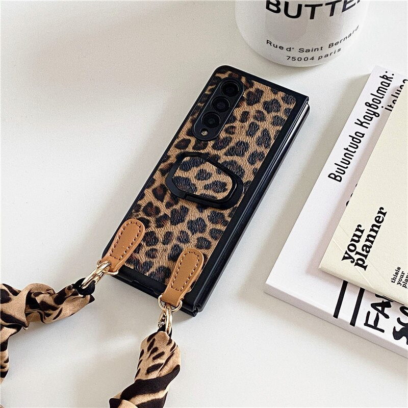 Luxury Cloth Wrist Strap Phone Case For Samsung Galaxy Z Fold 3 5G