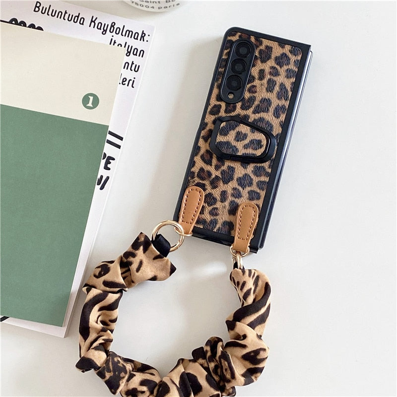 Luxury Cloth Wrist Strap Phone Case For Samsung Galaxy Z Fold 3 5G