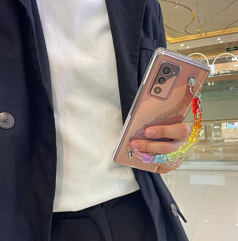 Colorful Cute Bear Bracelet Rope Phone Case Cover For Samsung Galaxy Z FOLD 3 5G