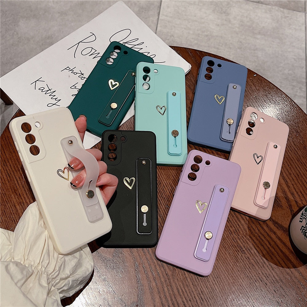 Love Heart Wristband Holder Phone Case For Samsung S22 Series