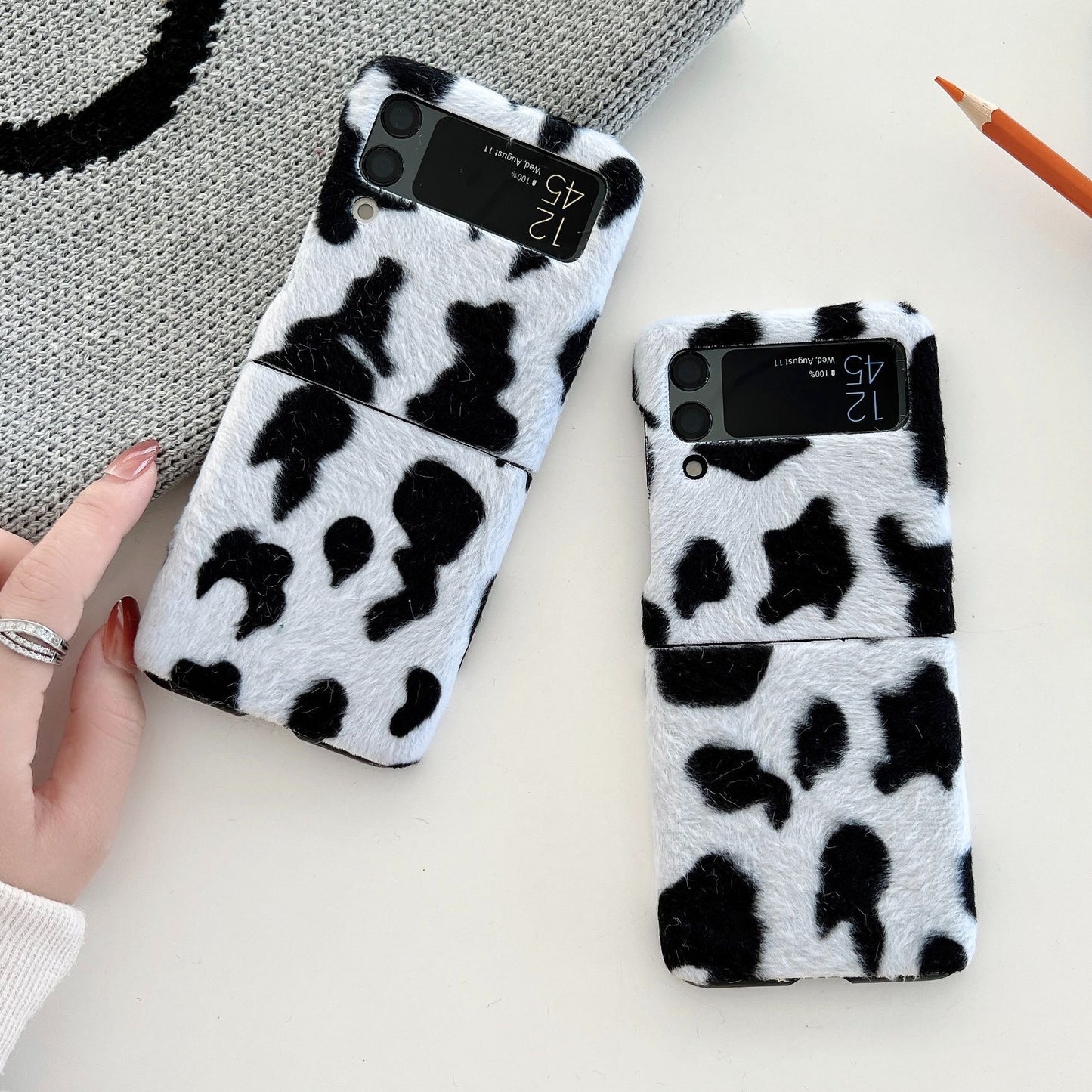 Cute Cow Pattern Chain Phone Case For Samsung Galaxy Z Flip 3 5G