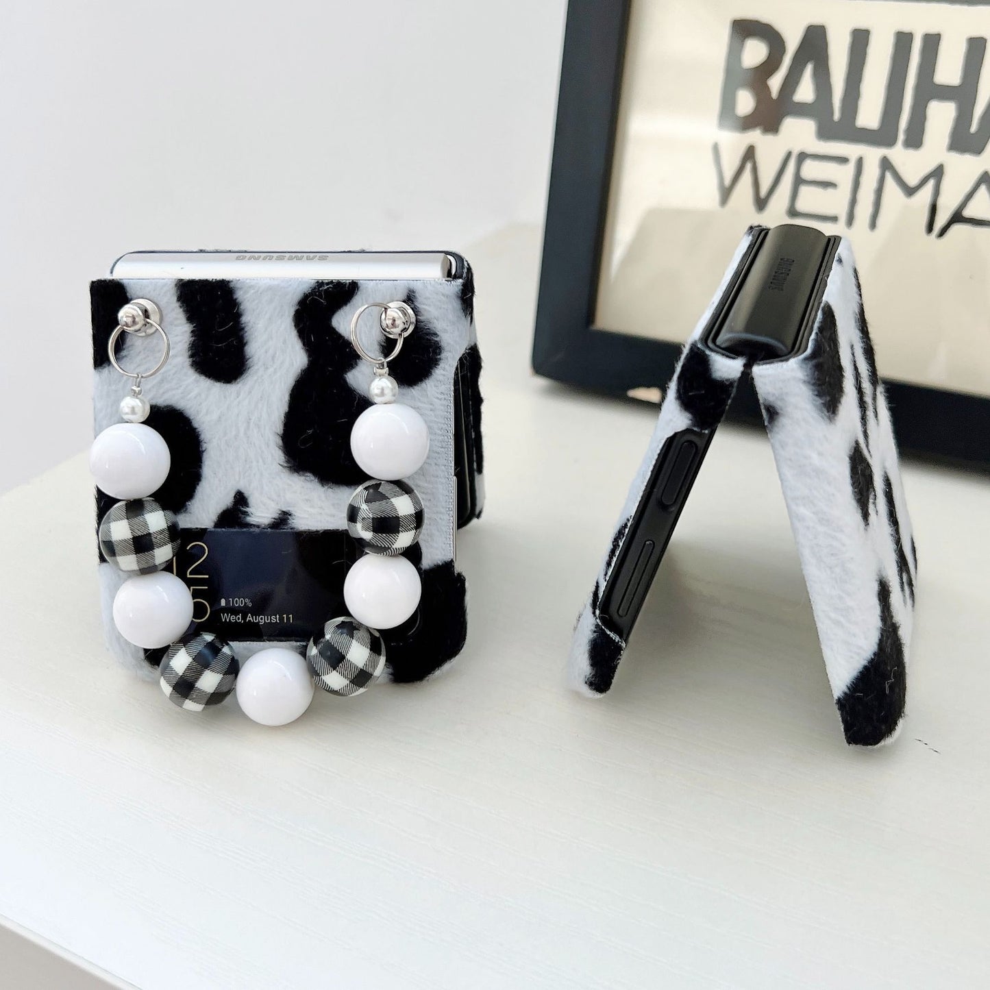Cute Cow Pattern Chain Phone Case For Samsung Galaxy Z Flip 3 5G