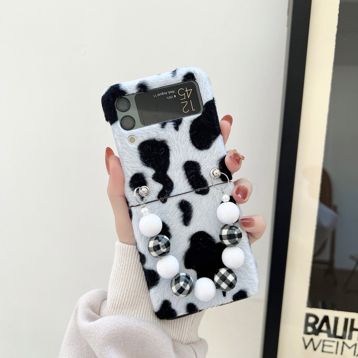 Cute Cow Pattern Chain Phone Case For Samsung Galaxy Z Flip 3 5G