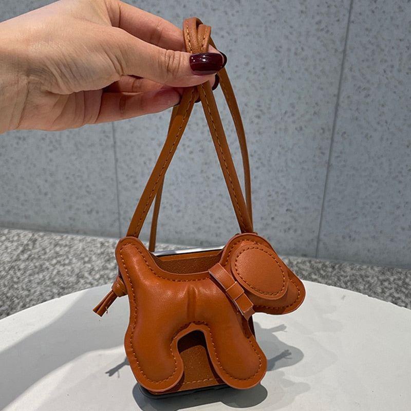 Cute 3D Dog Card Holder PU Leather Phone Case For Samsung Galaxy Z Flip 3 5G Cover with Crossbody Rope