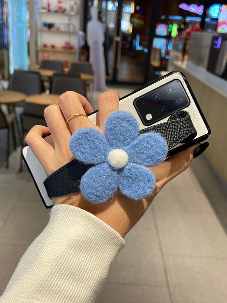 Cartoon Sweet Rabbit Bear White Leather Case With Wristband For Samsung Galaxy Z Fold 3 5G,
