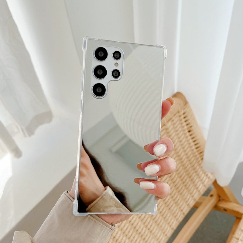 Fashion Makeup Mirror Shockproof Bumper Phone Case For Samsung Galaxy S22 Series