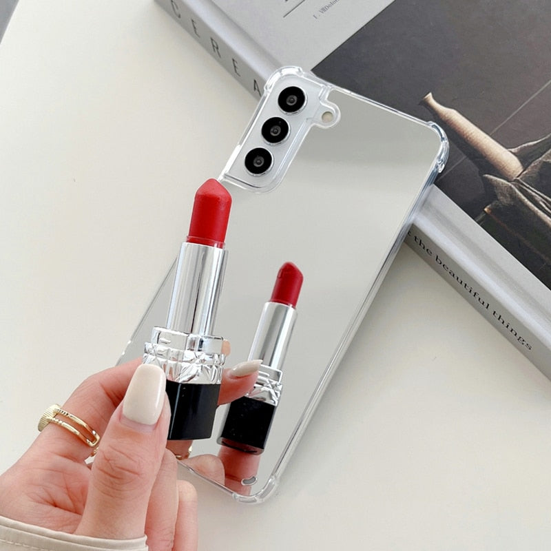 Fashion Makeup Mirror Shockproof Bumper Phone Case For Samsung Galaxy S22 Series