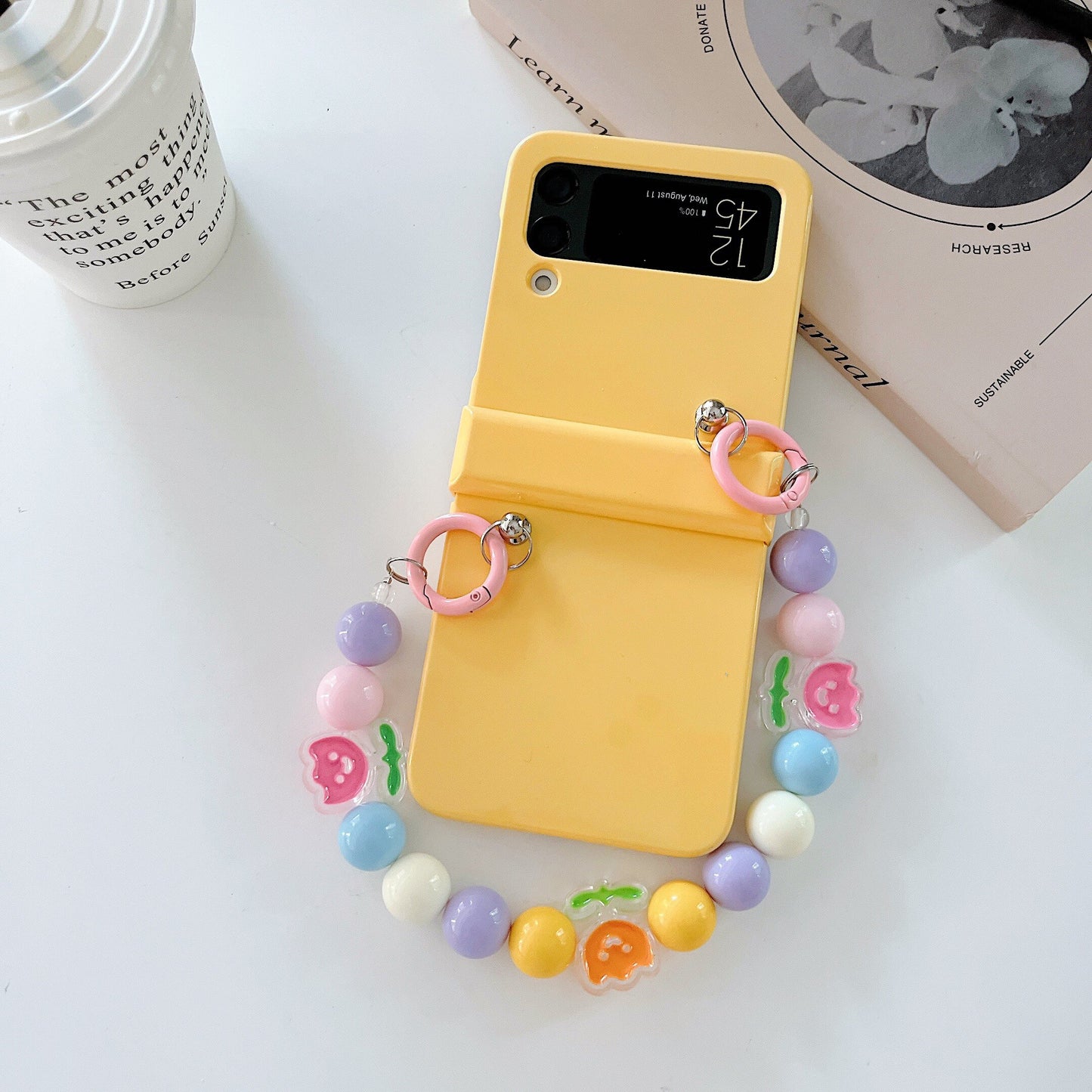 Cute Colorful Flowers Bracelet Phone Case For Samsung Galaxy Z Flip 3 5G