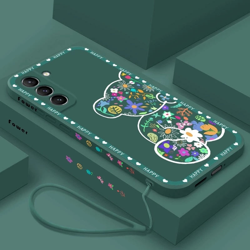 Cute Flower Bear Silicone Case For Samsung Galaxy S22 Series
