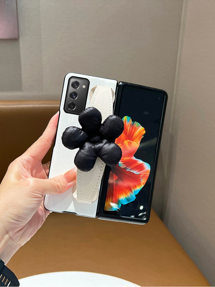 Cartoon Sweet Rabbit Bear White Leather Case With Wristband For Samsung Galaxy Z Fold 3 5G,