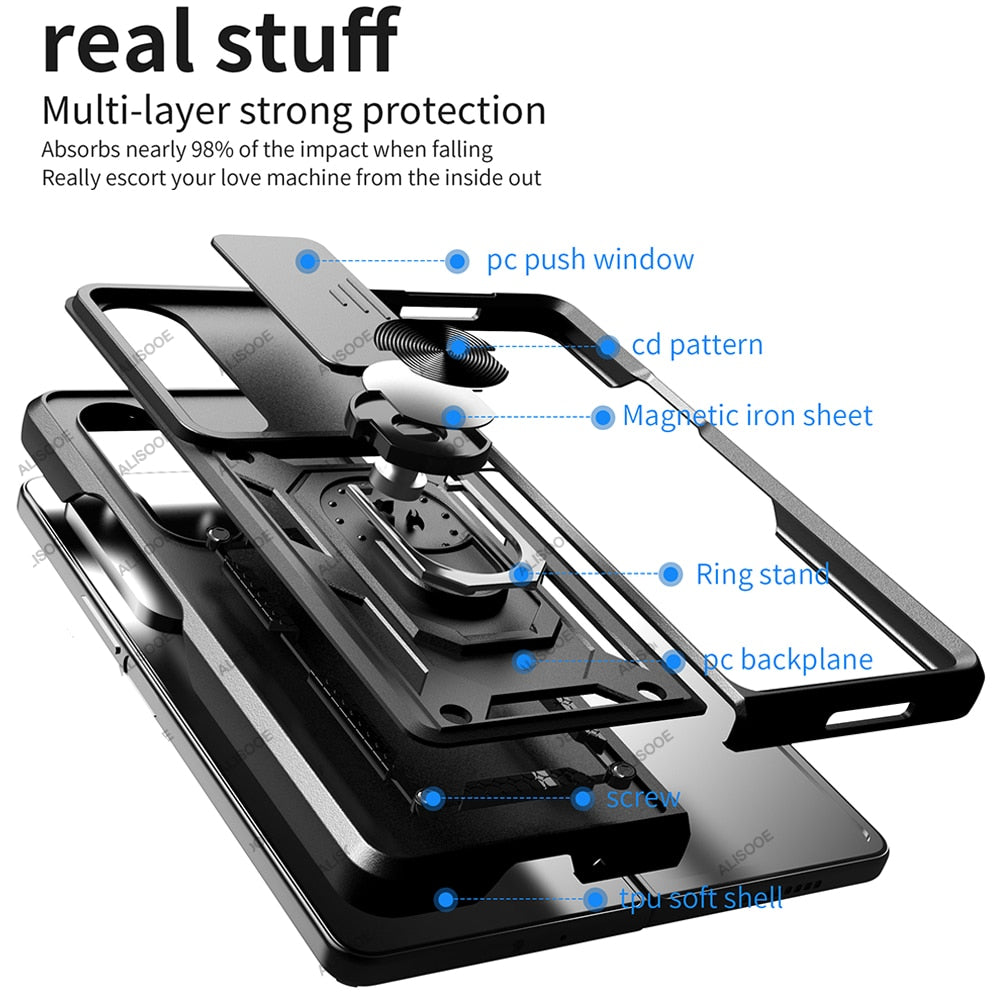 Armor Case with Lens Protection & Stand For Samsung Galaxy Z Fold 4