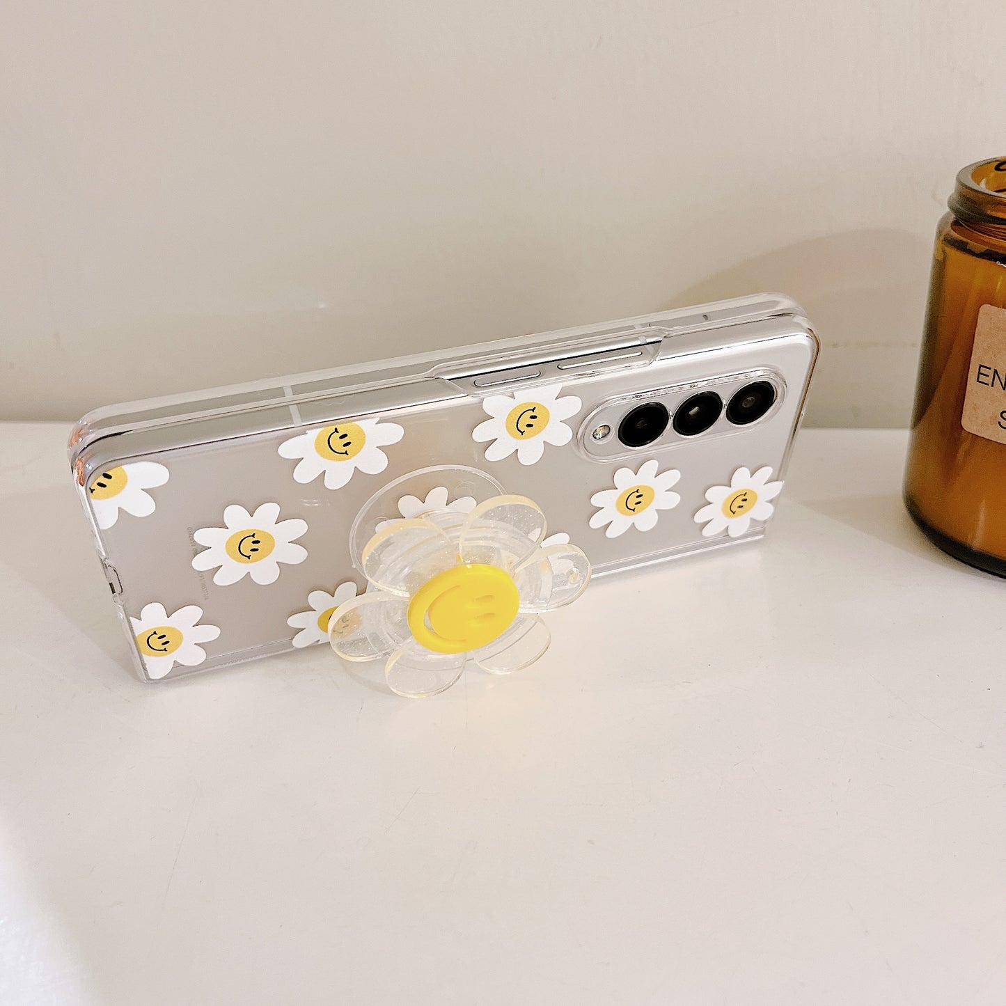 Cute Smile Sunflower HolderPhone Case For Samsung Galaxy Z Fold 3