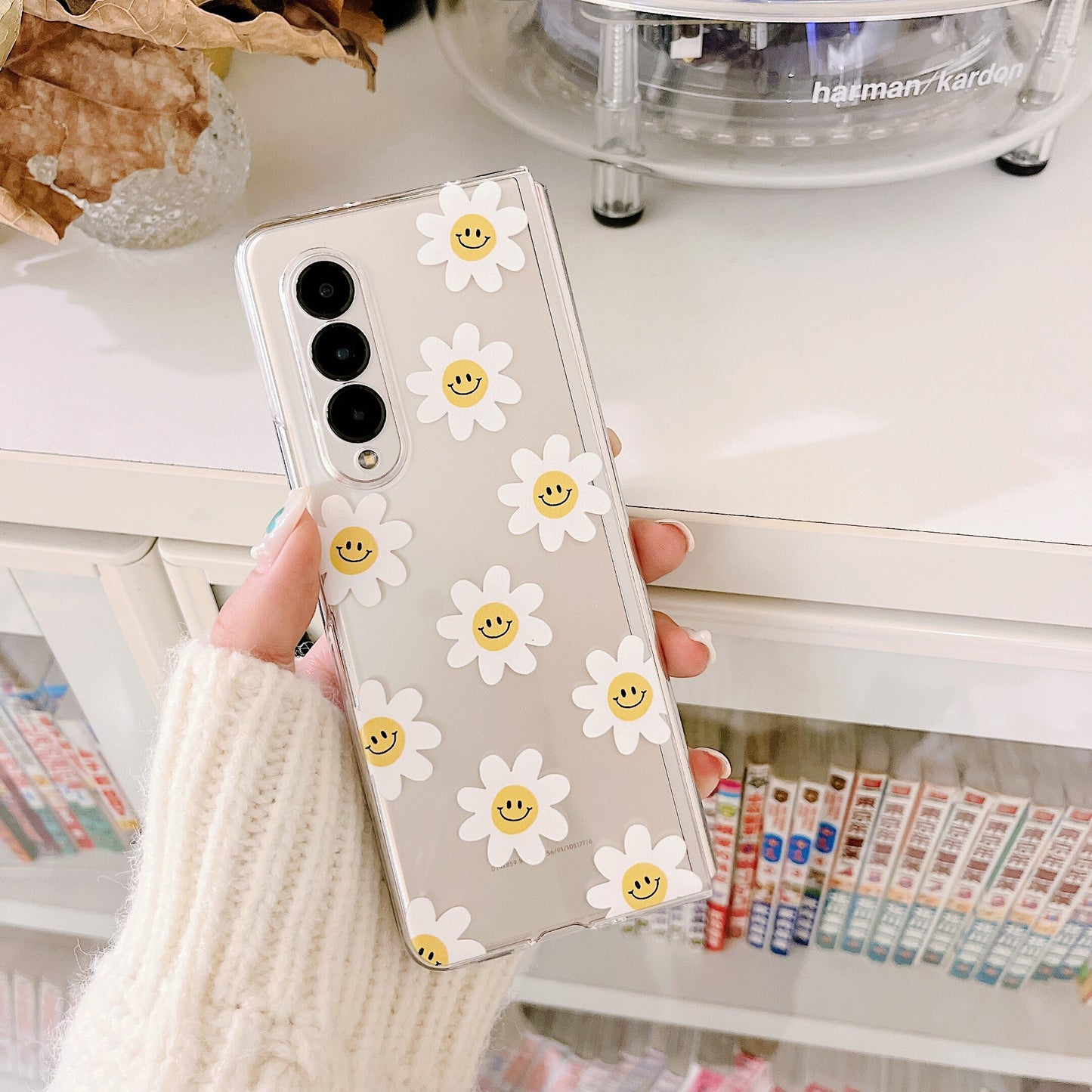 Cute Smile Sunflower HolderPhone Case For Samsung Galaxy Z Fold 3