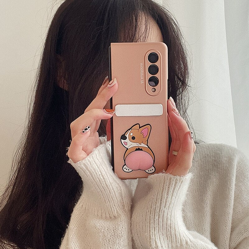 Cute Decompression Dog Metal Folding Holder Phone case For Samsung Galaxy Z Fold