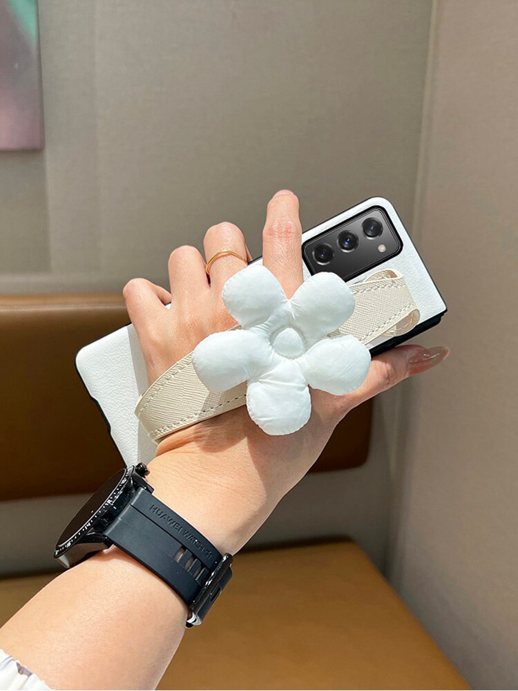 Cartoon Sweet Rabbit Bear White Leather Case With Wristband For Samsung Galaxy Z Fold 3 5G,