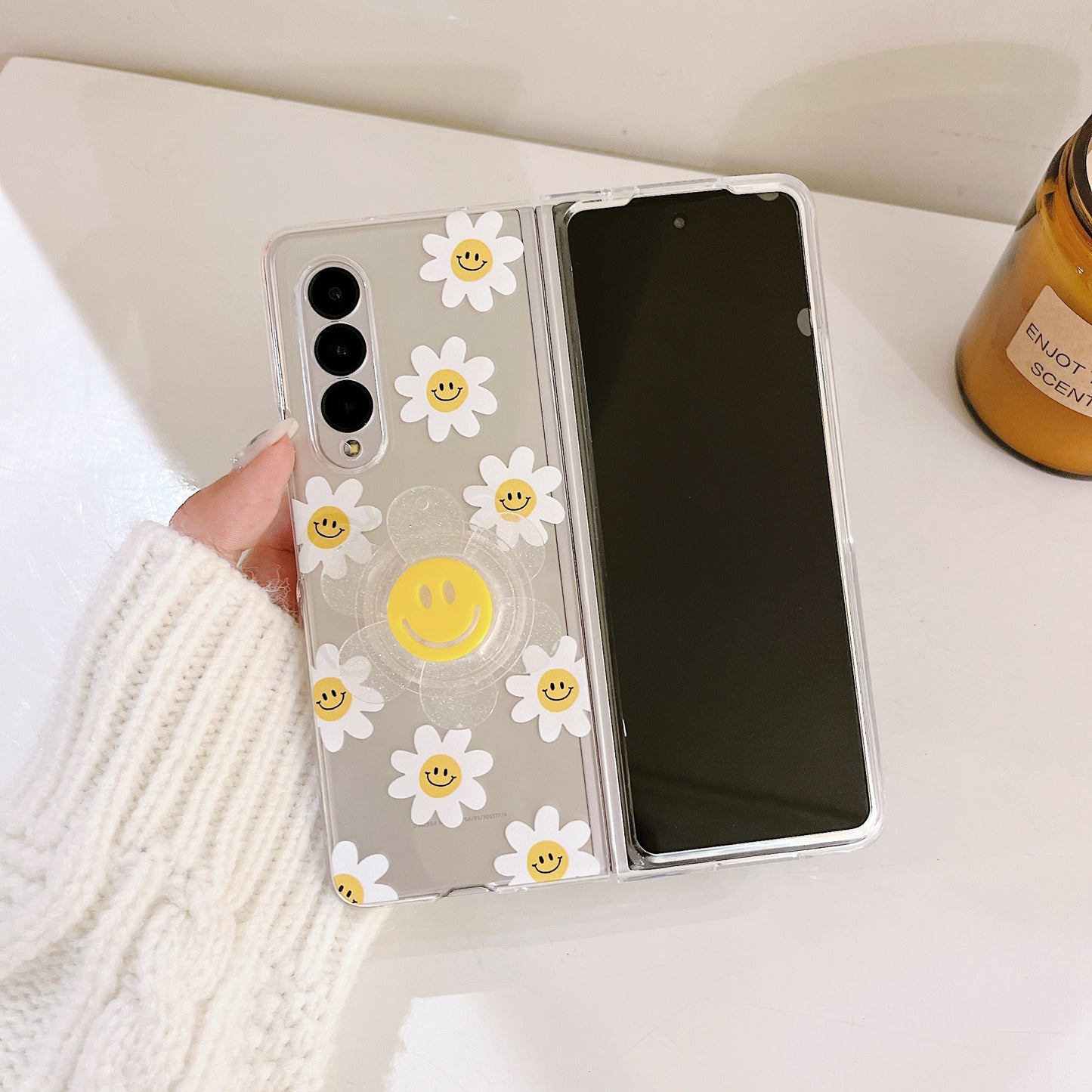 Cute Smile Sunflower HolderPhone Case For Samsung Galaxy Z Fold 3