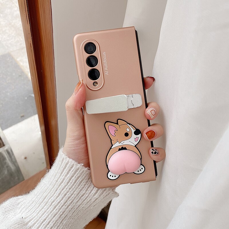 Cute Decompression Dog Metal Folding Holder Phone case For Samsung Galaxy Z Fold