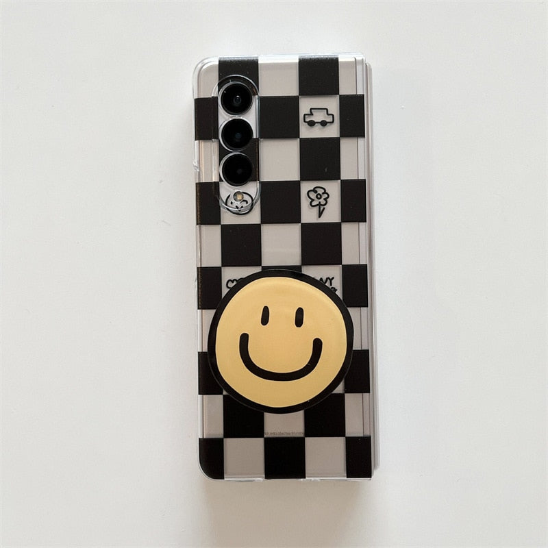 Cartoon Smiling Face Phone Stand Milk Cow Case for Samsung Galaxy Z Fold 3