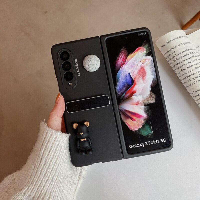 Cute Decompression Dog Metal Folding Holder Phone case For Samsung Galaxy Z Fold