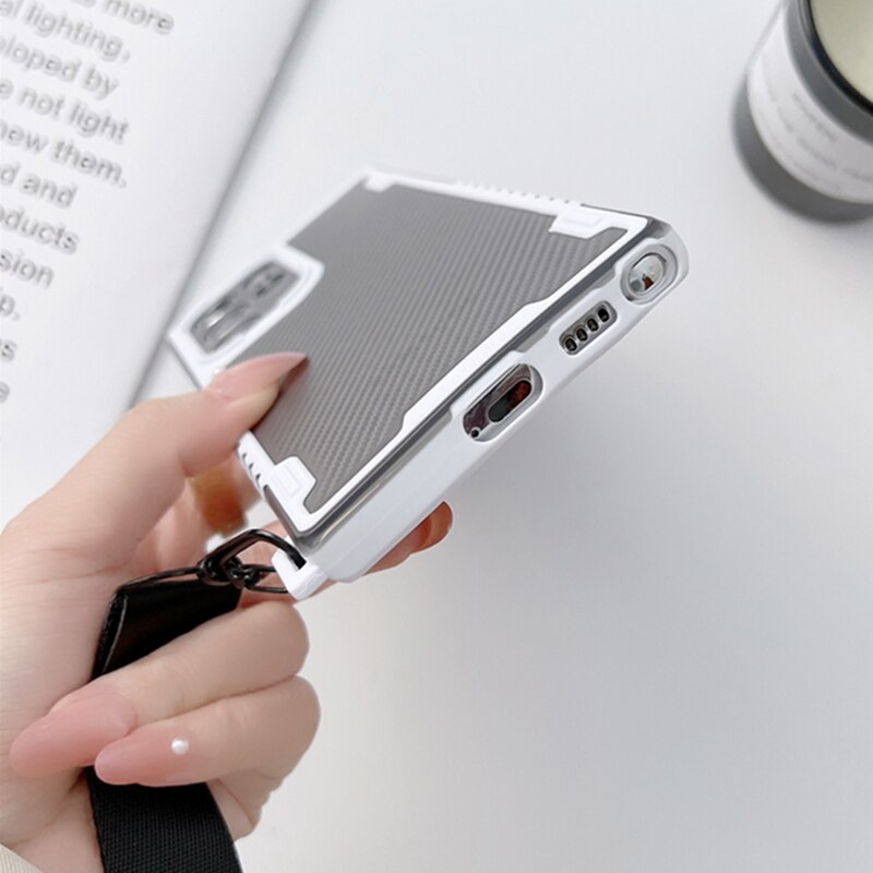 Luxury Carbon Fiber Wrist Strap Lanyard Phone Case For Samsung Galaxy S22 Series