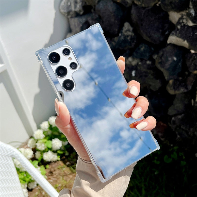 Fashion Makeup Mirror Shockproof Bumper Phone Case For Samsung Galaxy S22 Series