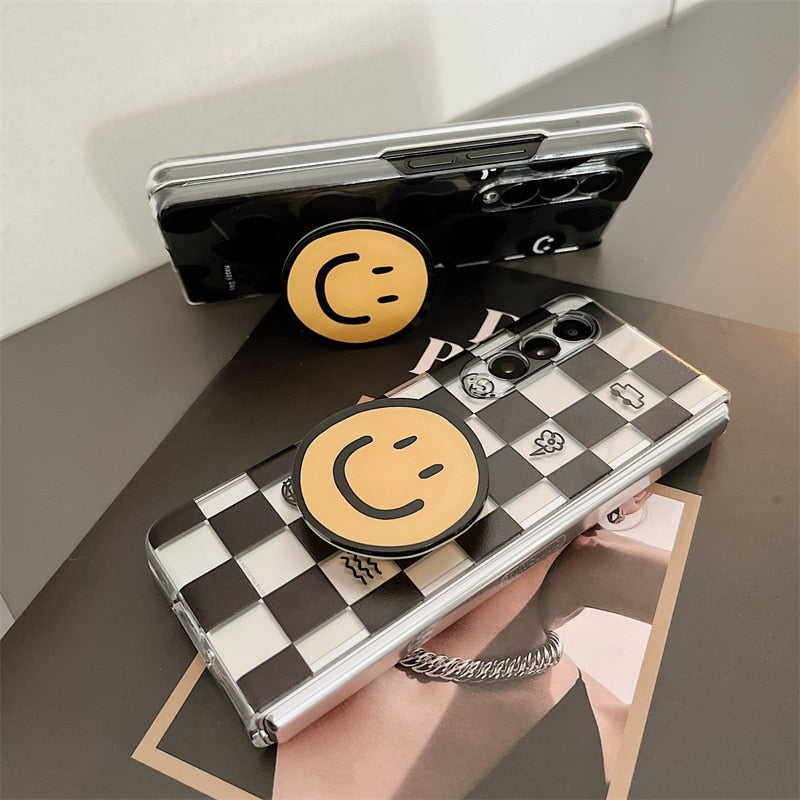 Cartoon Smiling Face Phone Stand Milk Cow Case for Samsung Galaxy Z Fold 3