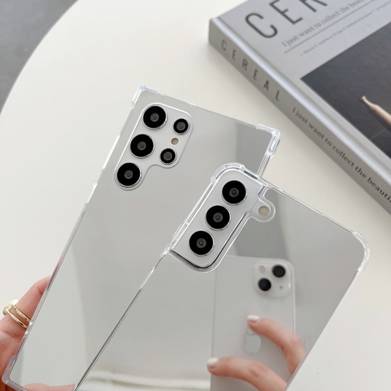 Fashion Makeup Mirror Shockproof Bumper Phone Case For Samsung Galaxy S22 Series