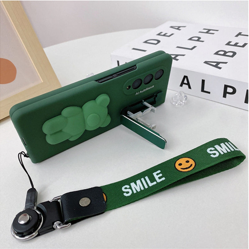 Cute Bear Metal Folding Holder Strap Phone case For Samsung Galaxy Z Fold 3
