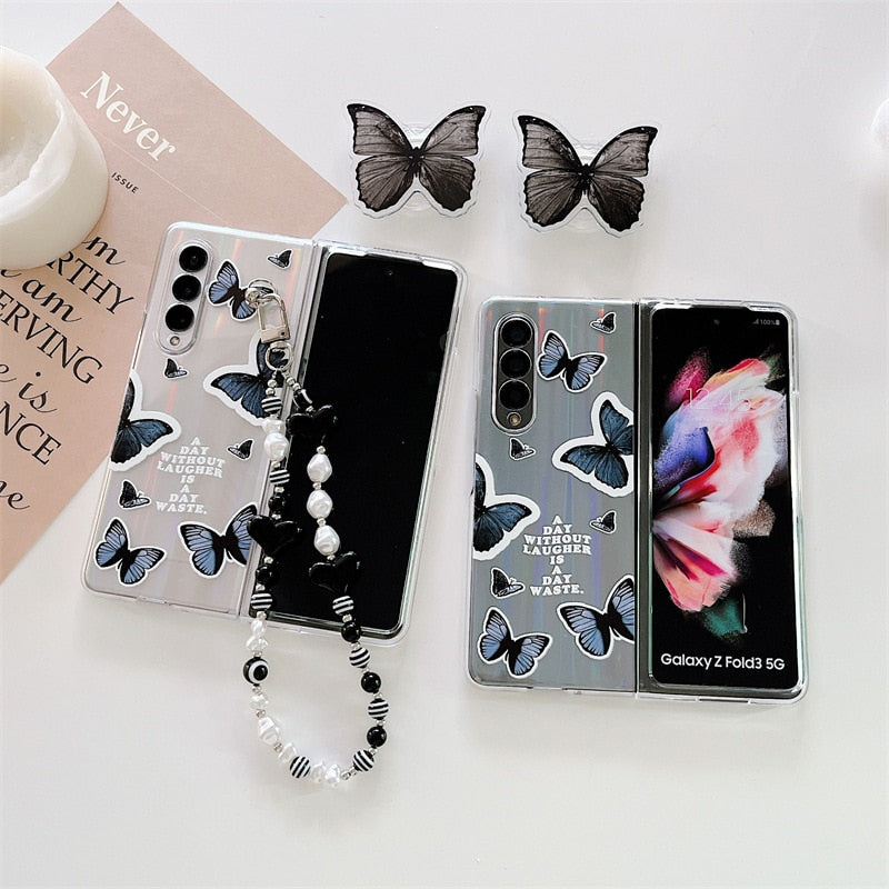 Black Butterfly Phone Stand Case for Samsung Galaxy Z Fold 3 5G