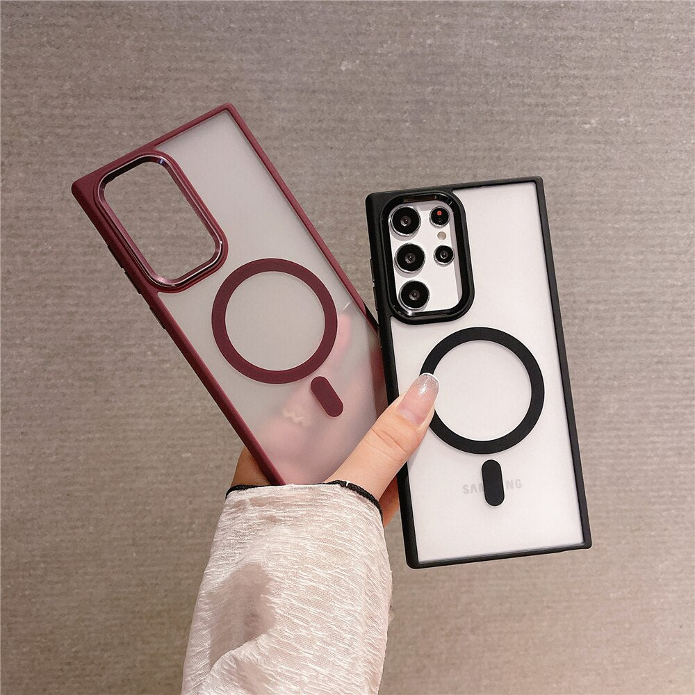 Metal Magnetic Wireless Charging Case For Samsung S22 Series