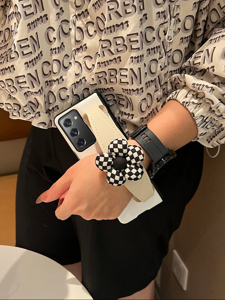 Cartoon Sweet Rabbit Bear White Leather Case With Wristband For Samsung Galaxy Z Fold 3 5G,