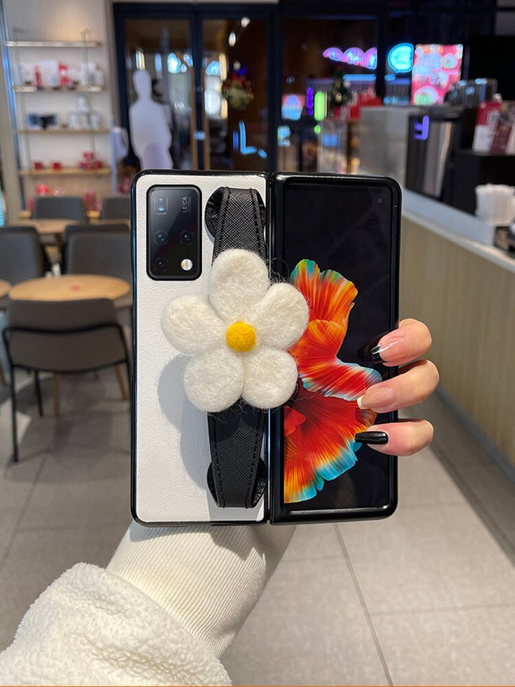 Cartoon Sweet Rabbit Bear White Leather Case With Wristband For Samsung Galaxy Z Fold 3 5G,