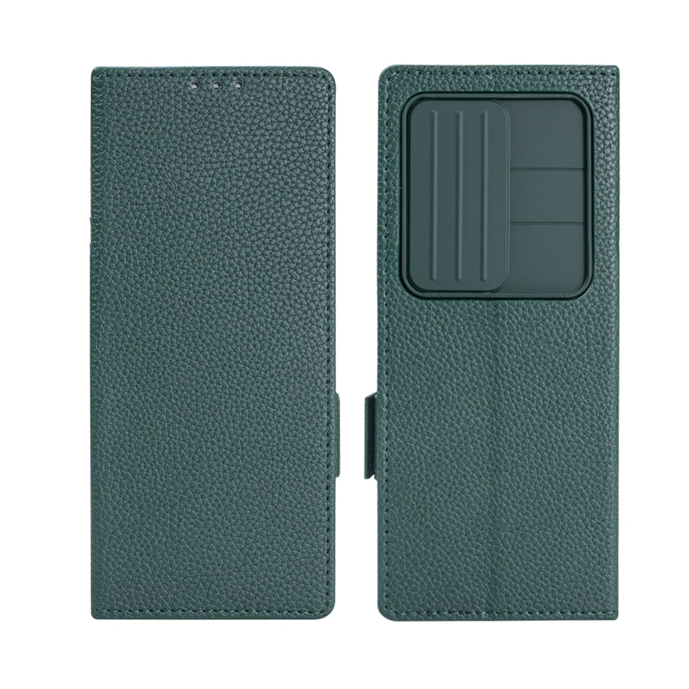 Leather Z Fold 4 Case With Pen Holder and Slot Camera Cover