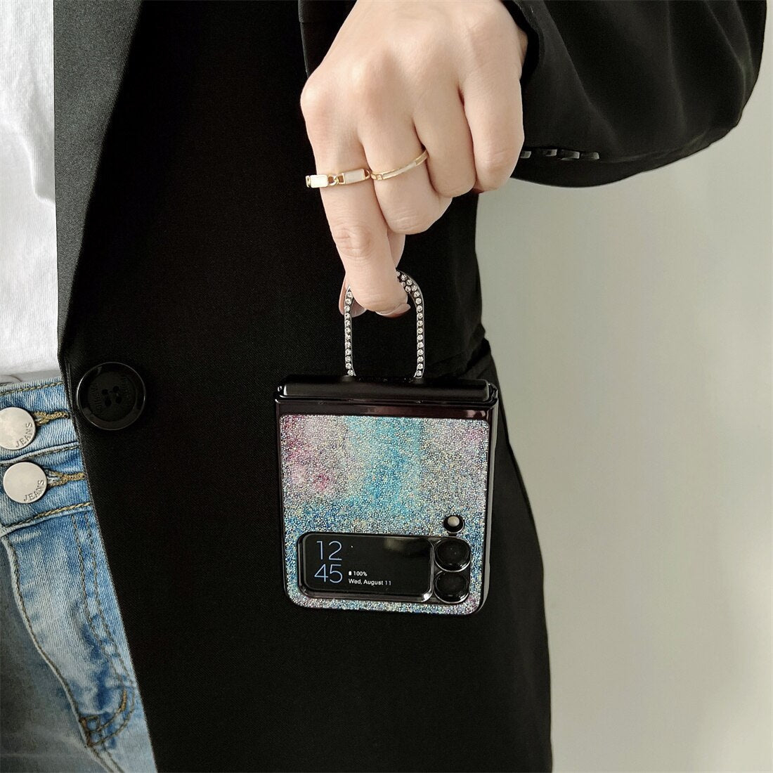 Shining Diamond Mirror Ring Cover For Samsung Galaxy Z Flip 3 5G