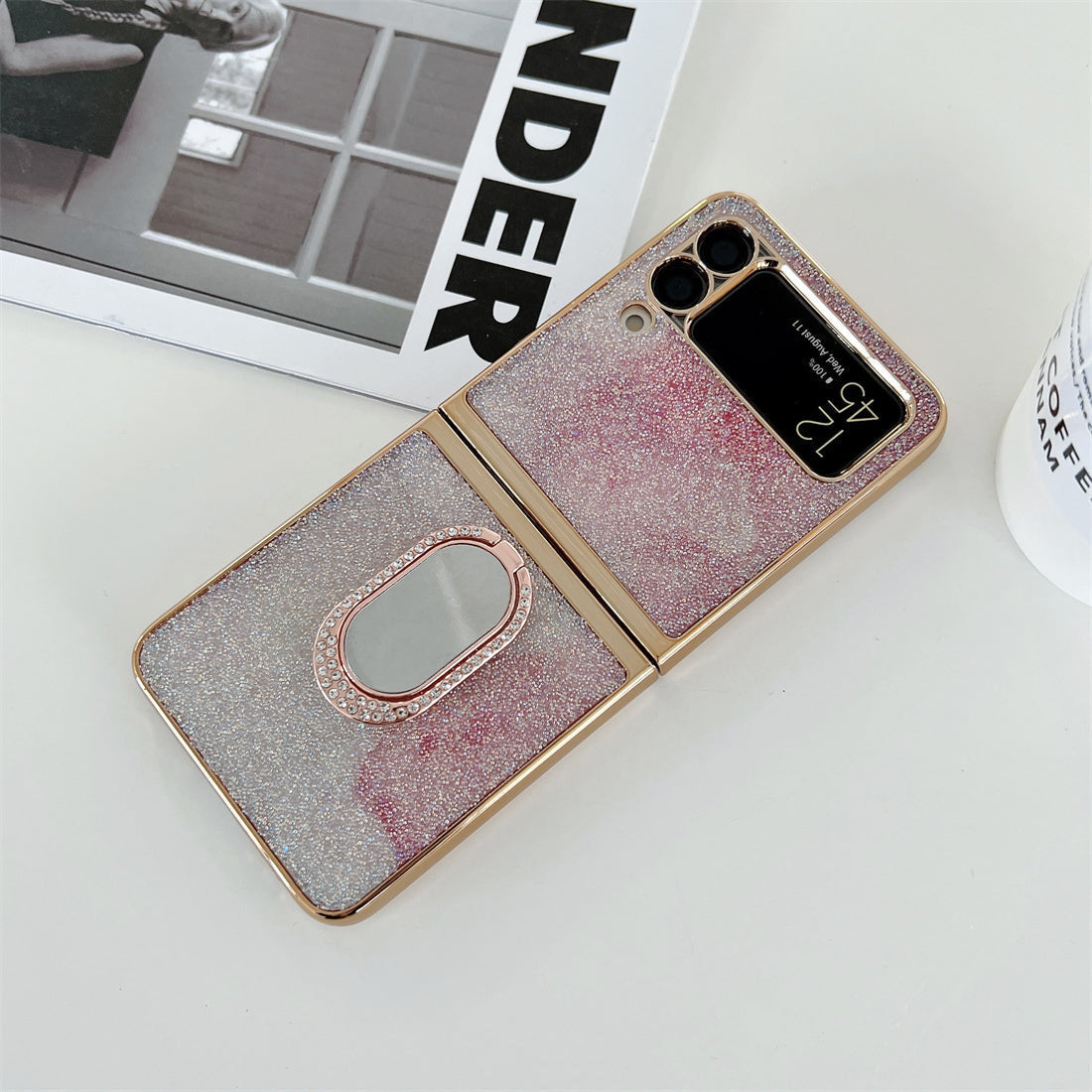 Shining Diamond Mirror Ring Cover For Samsung Galaxy Z Flip 3 5G