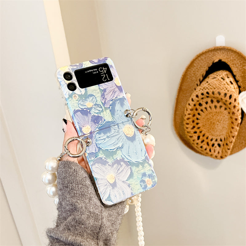 Luxury Crossbody Lanyard Pearl Bracelets Chain Case for Samsung Galaxy Z Flip 3 5G